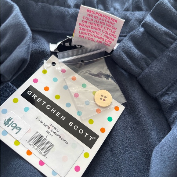 GRETCHEN SCOTT ULTRA SUEDE TEARDROP DRESS NAVY NWT SIZE LARGE - Picture 9 of 11